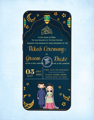 Royal Blue Nikah Invitation Video | W-145-V