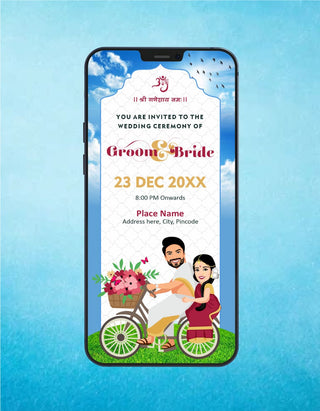 South Indian Caricature Wedding Invitation | W-403