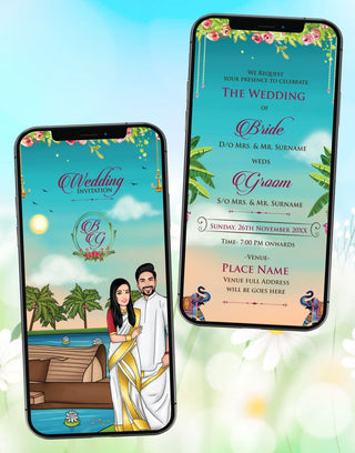 South Indian Caricature Wedding Invite Card | IM-2414