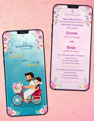 South Indian Cartoon Wedding Invitation Card | W-409