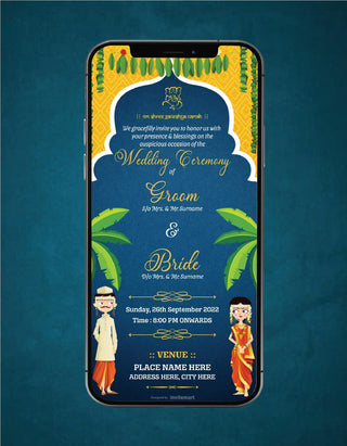 South Indian Cartoon Wedding Invite | W-136