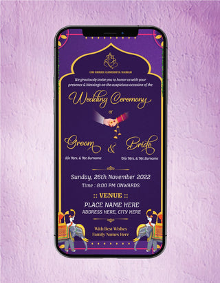 Traditional Elephants Indian Wedding Invitation | W-129