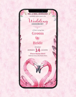 Watercolor Flamingo Wedding Invitation | W-143