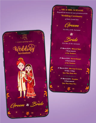 Indian Cartoon Couple Wedding Invitation Card | W-192