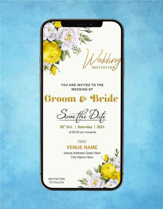 Yellow Floral Save The Date Wedding Invitation | W-199