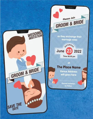 Cartoon Couple Wedding Save the Date Cards | W-205