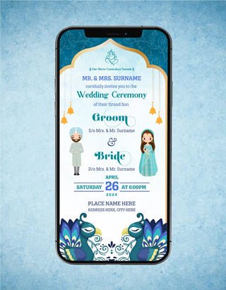 Punjabi Wedding Invitation with Peacock Theme | W-213