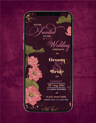 Pink Floral Wedding Ceremony Invitation | W-217