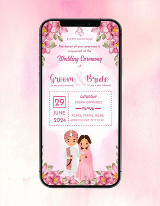 Punjabi Floral Wedding Ceremony Invitation Card | W-221