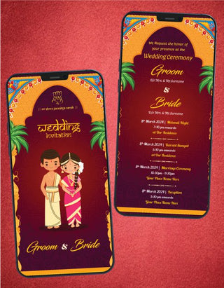 Tamil Couple Cartoon Wedding Invitation | W-222