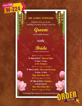 Floral Radha Krishna Wedding Invitation eCard | W-224