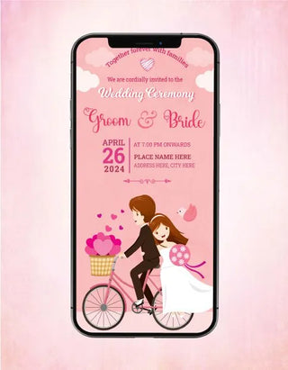 Beautiful Cartoon Couple Wedding Invitation | W-225