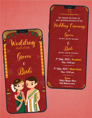 South Indian Cartoon Wedding Invitation | W-231