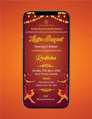 Floral Ladies Sangeet Wedding Invitation Card | W-232