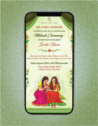 Floral Mehndi Invitation Cards | W-233