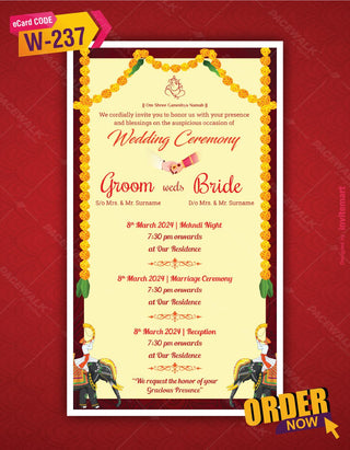 Modern Hindu Wedding Invitation Card | W-237