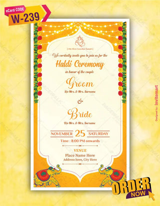 Beautiful Haldi Ceremony Invitation Card | W-239