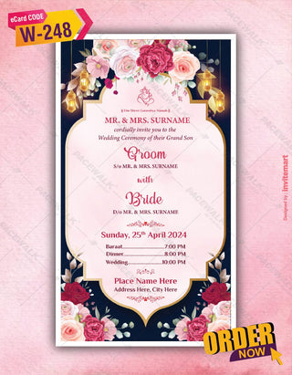 Beautiful Rose flowers Wedding Invitation Card | W-248