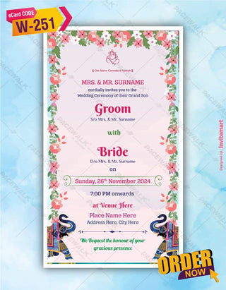 Floral Indian Couple Wedding Invitation Card | W-251