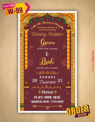 Cute South India Wedding Card | W-99