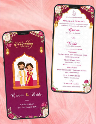 Wedding Invitation Cartoon Indian | W-404