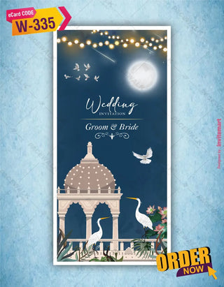 Wedding Invitation Moon Blue Night Theme | W-335