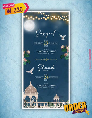 Wedding Invitation Moon Blue Night Theme | W-335