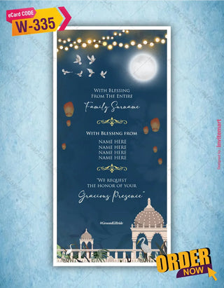 Wedding Invitation Moon Blue Night Theme | W-335