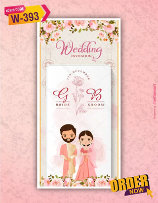 Wedding Invitations Couple Cartoon | W-393