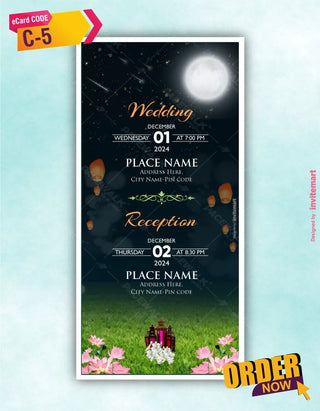 Caricature Wedding Invitation Night Sky | C-5