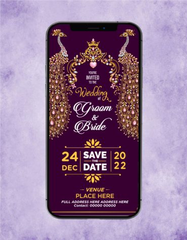 Peacock Themed Wedding einvite For Mobile