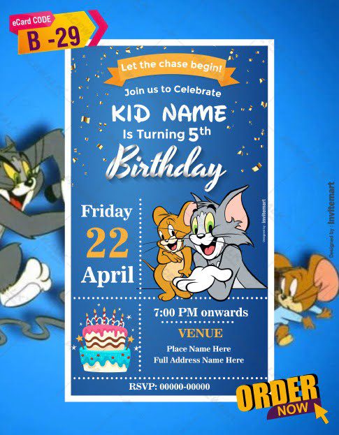 Tom and Jerry Birthday Invitation Card