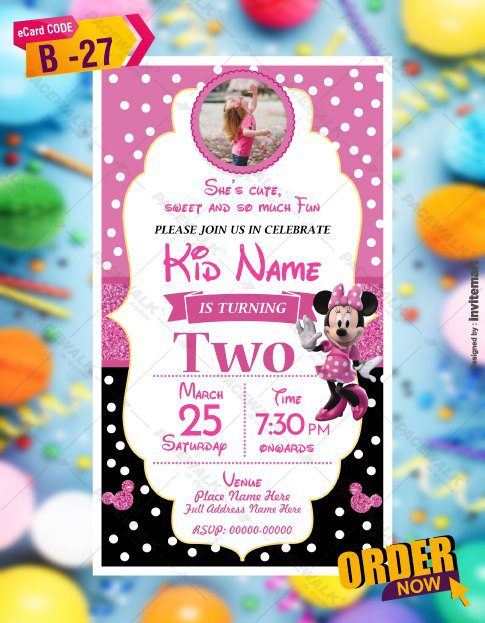 Minnie Mouse Birthday Invitation Card Templates