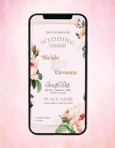 Peach Roses Wedding Invitation Card