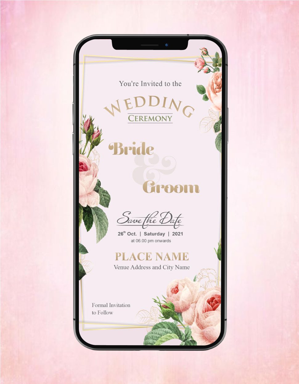Peach Roses Wedding Invitation Card