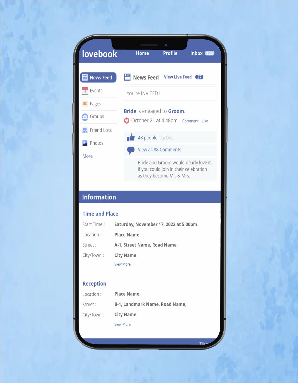 Facebook Themed Wedding Invitation