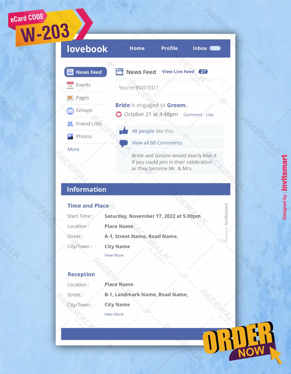 Facebook Themed Wedding Invitation