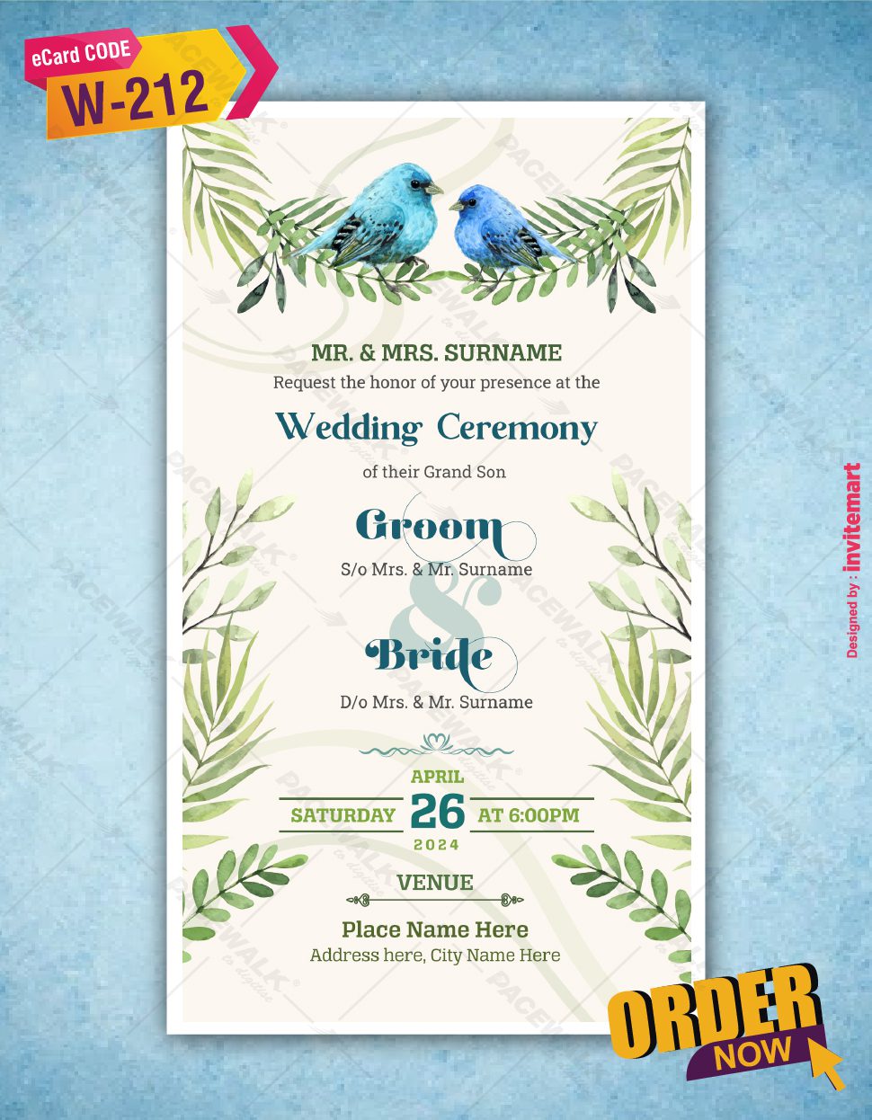 Watercolor Blue Birds Wedding Invitation