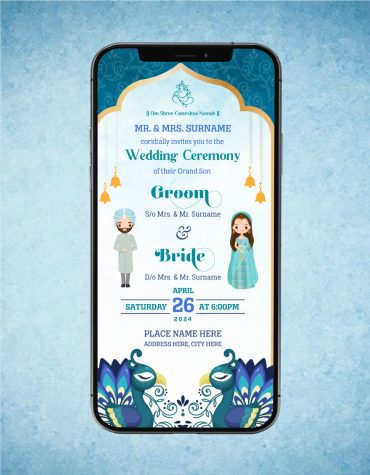 Punjabi Wedding Invitation with Peacock Theme