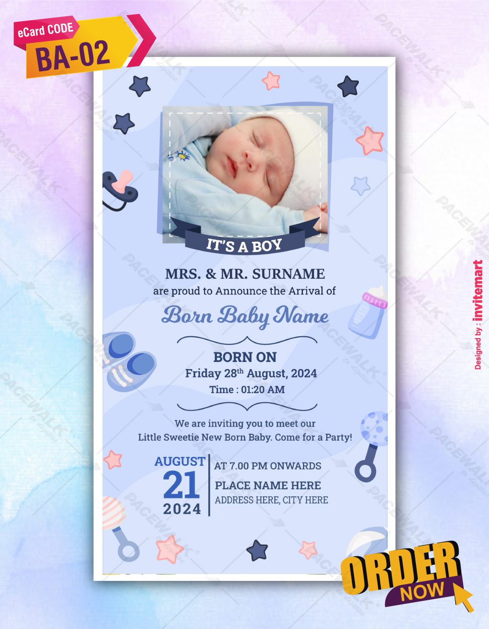 Baby Boy Birth Announcement Invitation
