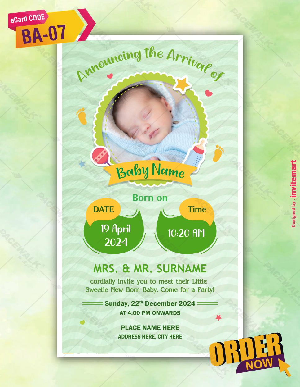 Birth Announcement of Baby Boy Invitation
