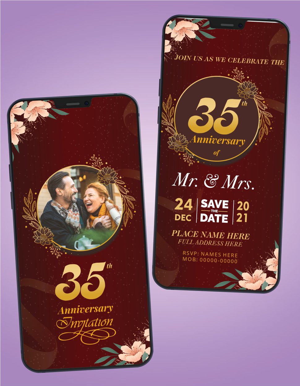 Floral 35th Wedding anniversary Invitation