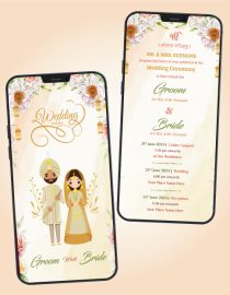 Floral Sikh Wedding Invitation with Couple