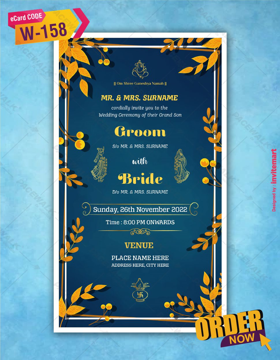 Hindu floral Wedding Invitation