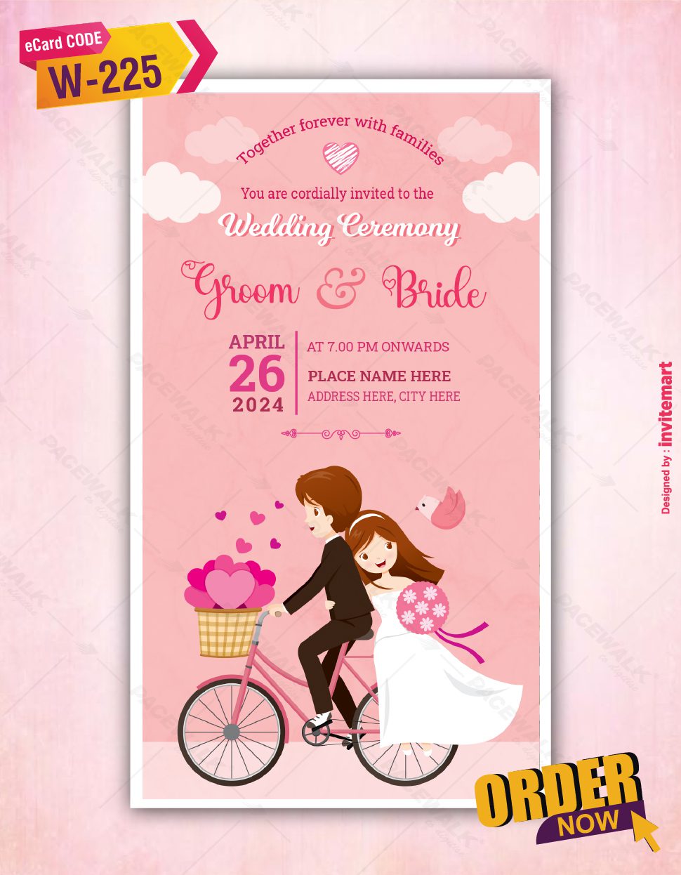 Beautiful Cartoon Couple Wedding Invitation
