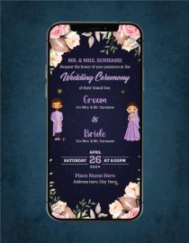 Floral Cartoon Couple Wedding Invitation