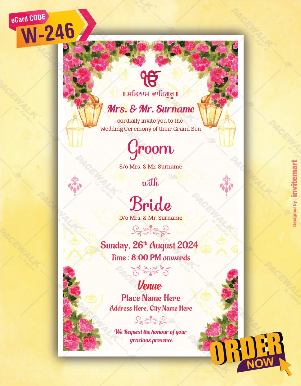 Floral Punjabi Wedding Invitation Card