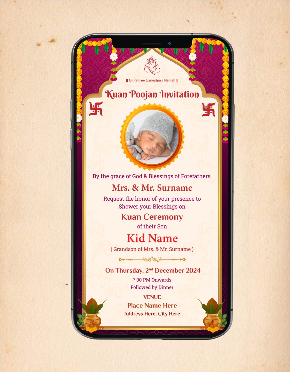 Kuan Poojan Invitation