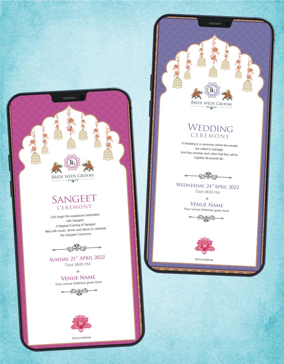 Mughal Theme Wedding Invitation PDF Cards