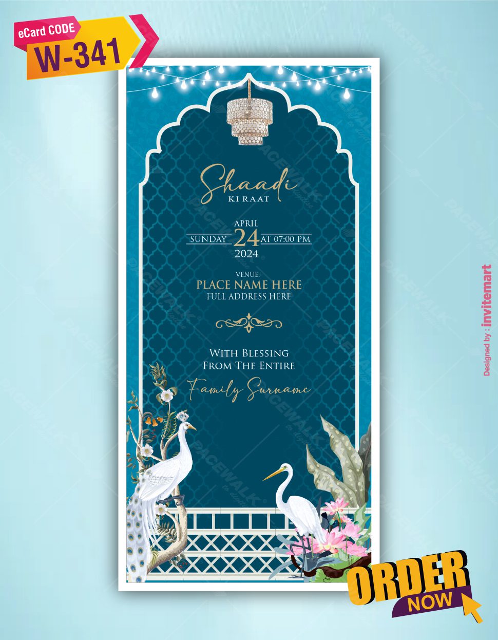 White Peacock Wedding Invitation